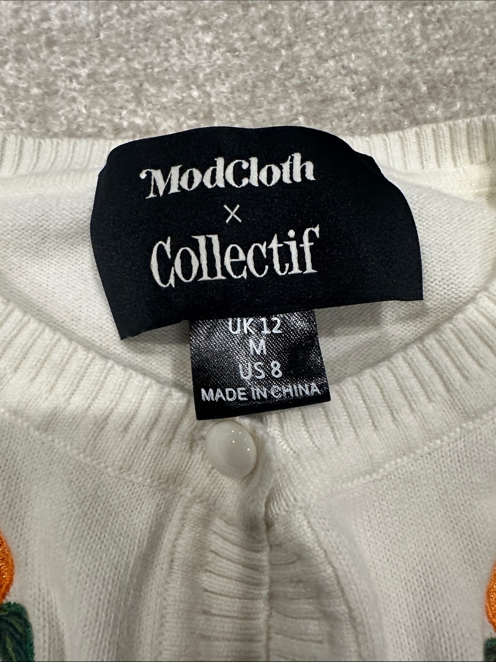 ModCloth Cream Cardigan with Orange Fruit Embroidery - Picture 2 of 4